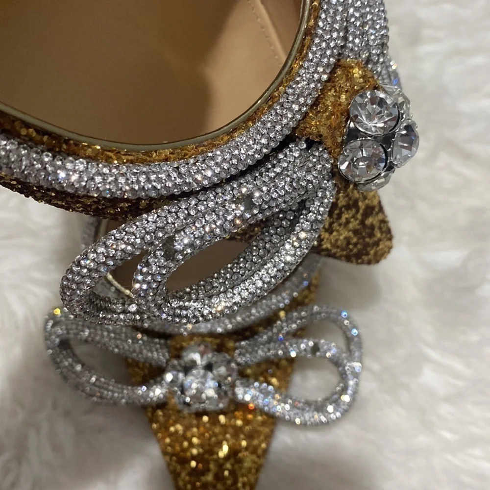 New Mach & Mach Double Bow Crystal embellished‎ glitter pump size 38.5EU - Picture 14 of 15